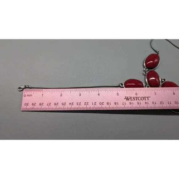 Red Acrylic Necklace Bracelet Set Pendant Silver Tone Chain Adjustable Necklace - Picture 9 of 10